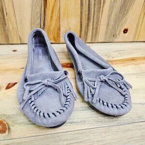 MINNETONKA Gray Suede Leather Moccasins‎ Size 8.5